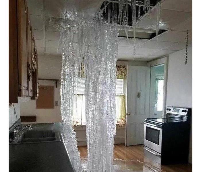 kitchen, frozen waterfall from ceiling