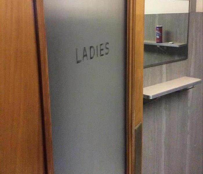 bathroom door, ladies room text